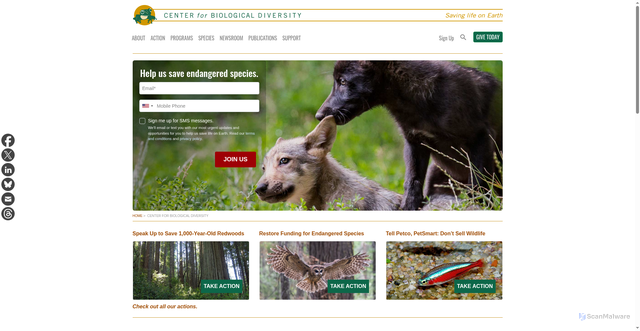 Security scan screenshot of https://www.biologicaldiversity.org