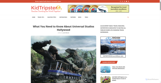 Security scan screenshot of https://kidtripster.com/stories/universal-studios-hollywood-california/