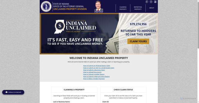Security scan screenshot of https://www.indianaunclaimed.gov/