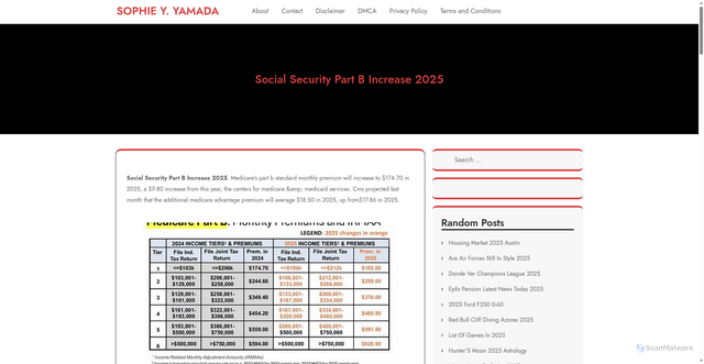 Security scan screenshot of https://sophieyyamada.pages.dev/kaxo-social-security-part-b-increase-2025-nlfpw/