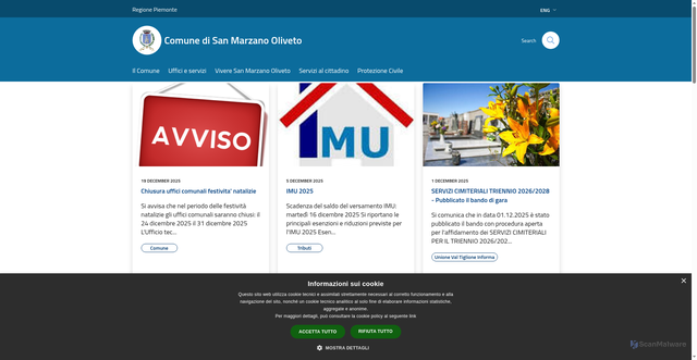 Security scan screenshot of https://www.comune.sanmarzanooliveto.at.it/it
