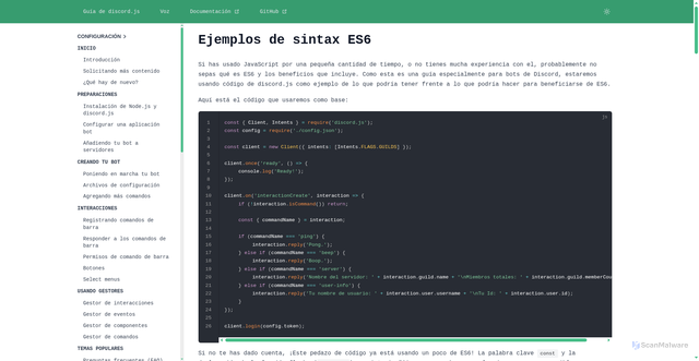 Security scan screenshot of https://guide-9qk.pages.dev/informacion-adicional/sintaxis-ES6.html