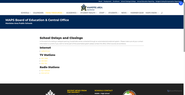 Security scan screenshot of https://www.manisteemariners.org/board/school-closings-and-delays/
