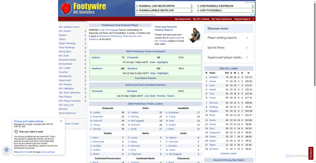 Security scan screenshot of https://www.footywire.com/