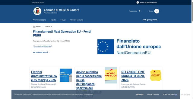 Security scan screenshot of https://www.comune.valledicadore.bl.it
