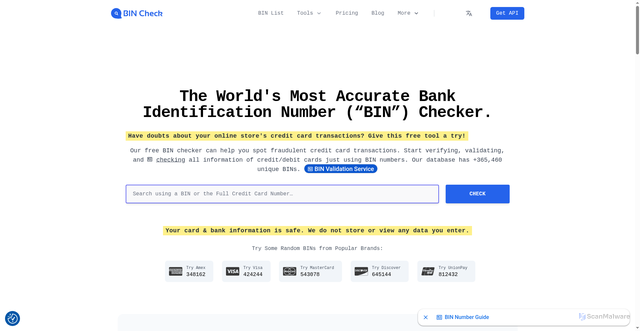 Security scan screenshot of https://bincheck.io