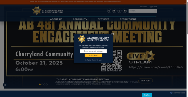 Security scan screenshot of https://www.alamedasheriff.gov/