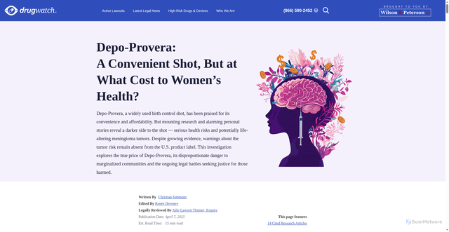 Security scan screenshot of https://www.drugwatch.com/featured/depo-provera-hidden-cost/