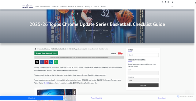 Security scan screenshot of https://www.checklistinsider.com/2025-26-topps-chrome-update-series-basketball