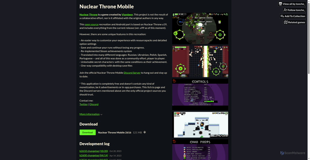 Security scan screenshot of https://toncho.itch.io/nuclear-throne-mobile