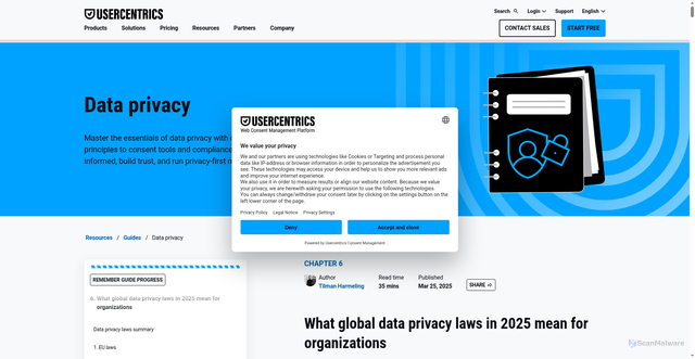 Security scan screenshot of https://usercentrics.com/guides/data-privacy/data-privacy-laws/