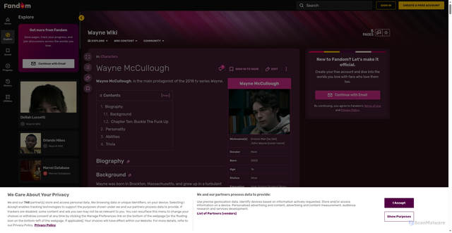 Security scan screenshot of https://wayne.fandom.com/wiki/Wayne_McCullough