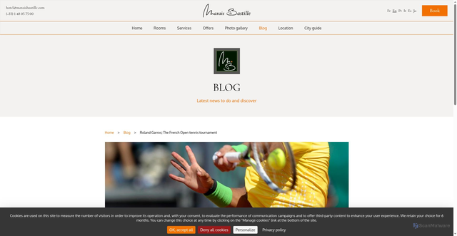 Security scan screenshot of https://www.maraisbastille.com/blog/articles/roland-garros-the-french-open-tennis-tournament-6494