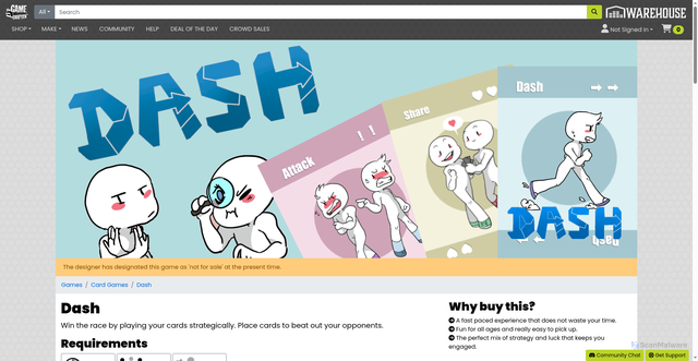 Security scan screenshot of https://www.thegamecrafter.com/games/dash1