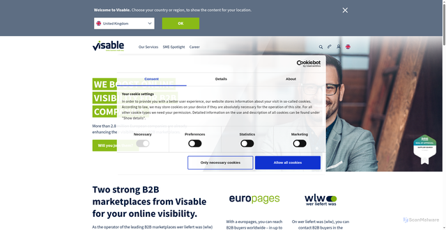 Security scan screenshot of https://visable.com