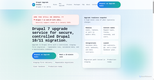 Security scan screenshot of http://cmsupgradestudio.com/