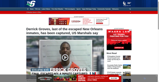 Security scan screenshot of https://www.uppermichiganssource.com/2025/10/08/derrick-groves-last-escaped-new-orleans-inmates-has-been-captured-us-marshals-say/