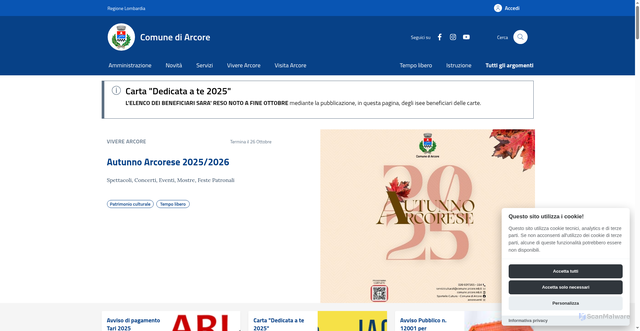 Security scan screenshot of https://comune.arcore.mb.it/