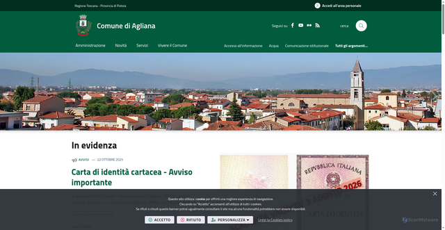 Security scan screenshot of https://www.comune.agliana.pt.it/it-it/home