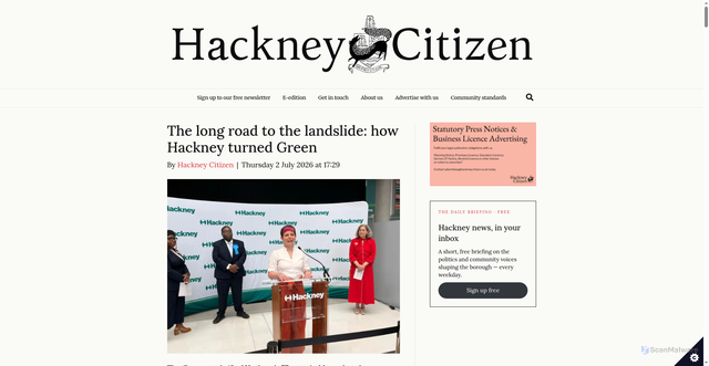 Security scan screenshot of https://hackneycitizen.co.uk