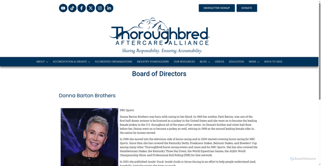 Security scan screenshot of https://www.thoroughbredaftercare.org/board_directors/donna-barton-brothers/