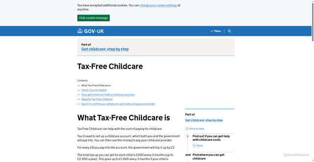 Security scan screenshot of https://childcare.tax.service.gov.uk