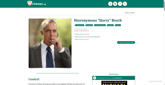 Security scan screenshot of https://www.writeups.org/harry-bosch-connelly-profile/