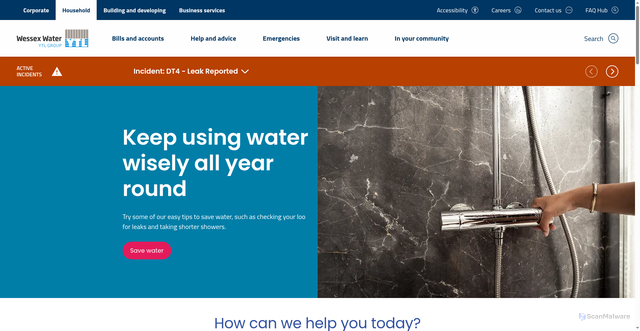 Security scan screenshot of https://www.wessexwater.co.uk/