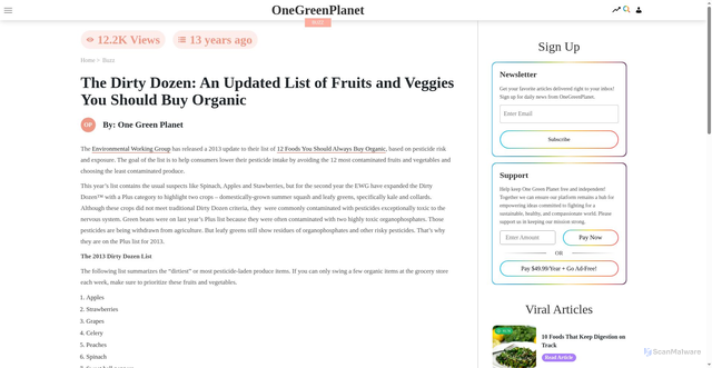 Security scan screenshot of https://www.onegreenplanet.org/news/the-dirty-dozen-an-updated-list-of-fruits-and-veggies-you-should-buy-organic/