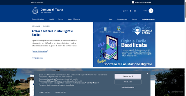 Security scan screenshot of https://comune.teana.pz.it/