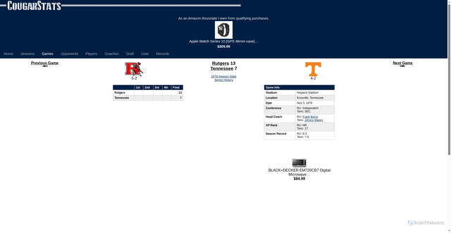 Security scan screenshot of https://cougarstats.com/games.php?show=details&game_id=69666