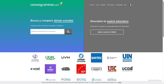 Security scan screenshot of https://www.cursosycarreras.com.mx