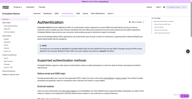 Security scan screenshot of https://metamask-docs-75mpj2s96-consensys-ddffed67.vercel.app/embedded-wallets/authentication/