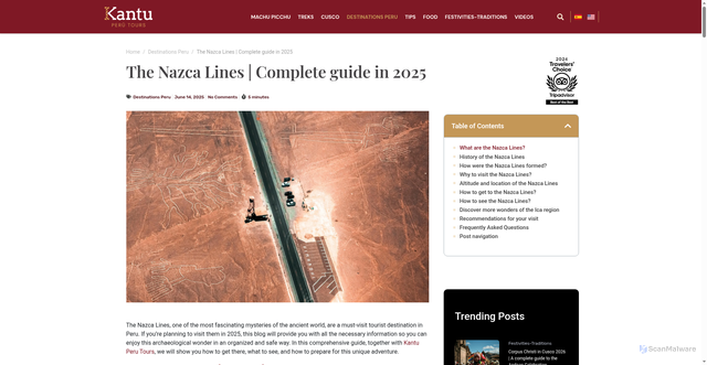 Security scan screenshot of https://www.kantuperutours.com/blog/the-nazca-lines
