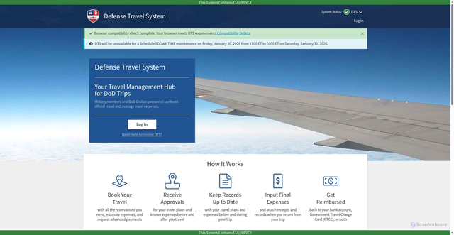 Security scan screenshot of https://www.defensetravel.osd.mil/