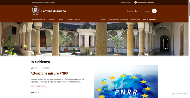 Security scan screenshot of https://www.comune.ameno.novara.it/it-it/home