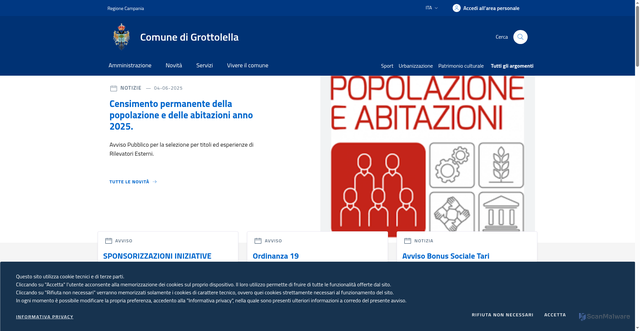 Security scan screenshot of http://www.comune.grottolella.av.it/