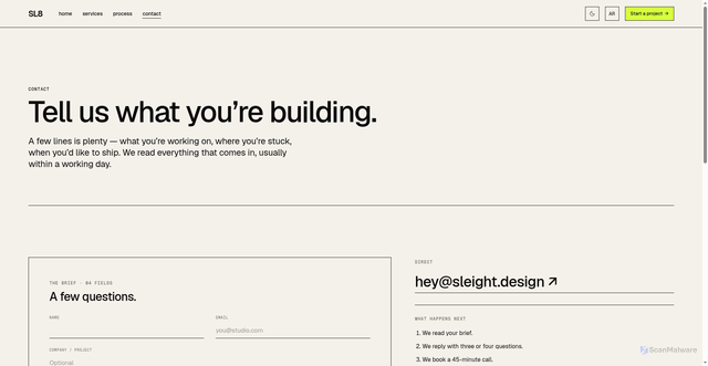 Security scan screenshot of https://sleight.design/contact/