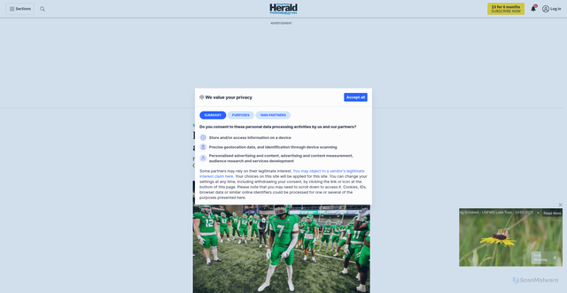 Security scan screenshot of https://www.grandforksherald.com/sports/college/live-box-score-south-dakota-state-at-und-1-p-m