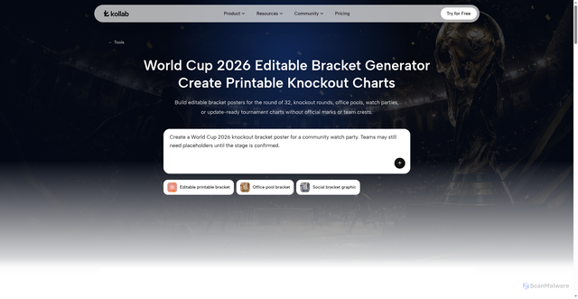 Security scan screenshot of https://kollab.im/tools/world-cup-2026-bracket-generator