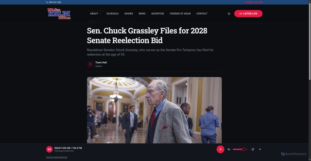 Security scan screenshot of https://www.kslm.news/news/sen-chuck-grassley-files-for-2028-senate-reelection-bid-mv3x9qgs