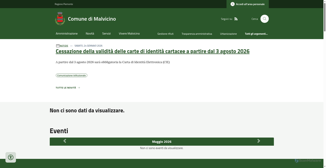 Security scan screenshot of https://www.comune.malvicino.al.it