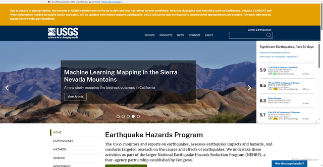 Security scan screenshot of https://www.usgs.gov/programs/earthquake-hazards