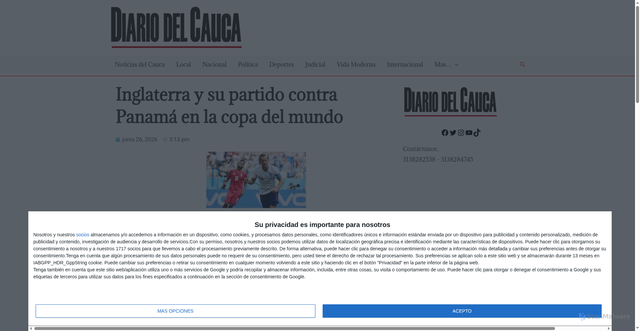 Security scan screenshot of https://diariodelcauca.com.co/inglaterra-y-su-partido-contra-panama-en-la-copa-del-mundo/