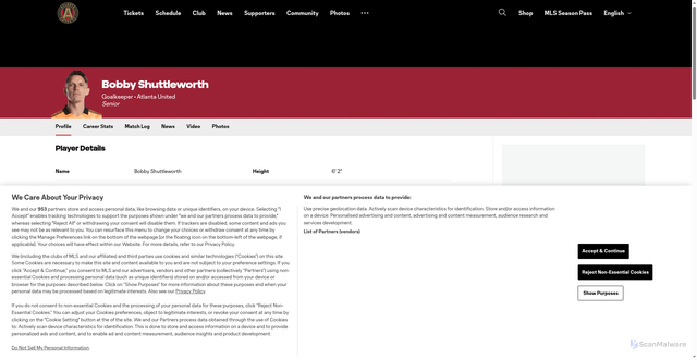 Security scan screenshot of https://www.atlutd.com/players/bobby-shuttleworth/