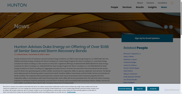 Security scan screenshot of https://www.hunton.com/news/hunton-advises-duke-energy-on-offering-of-over-1-6b-of-senior-secured-storm-recovery-bonds