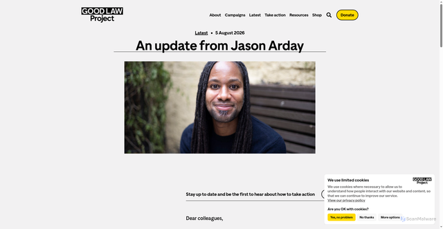 Security scan screenshot of https://goodlawproject.org/an-update-from-jason-arday/
