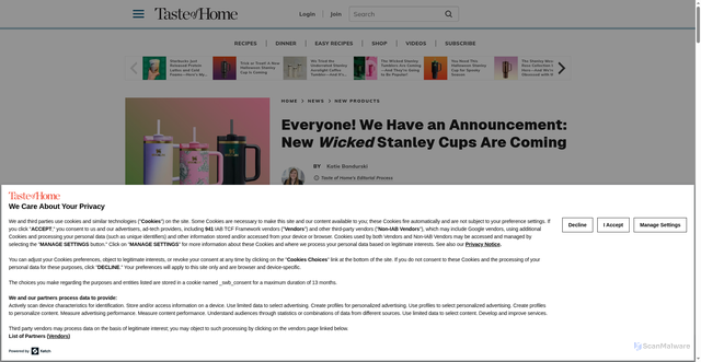 Security scan screenshot of https://www.tasteofhome.com/article/wicked-stanley-cup-2025/