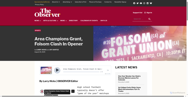 Security scan screenshot of https://sacobserver.com/2025/08/area-champions-grant-folsom-clash-in-opener/