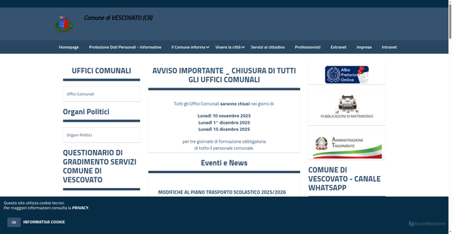 Security scan screenshot of https://www.comune.vescovato.cr.it/hh/index.php